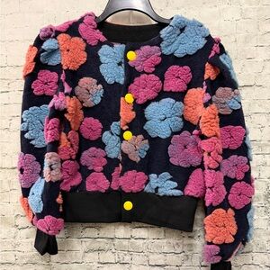 Colorful Floral Button-Up fleece Jacket sz L NEW